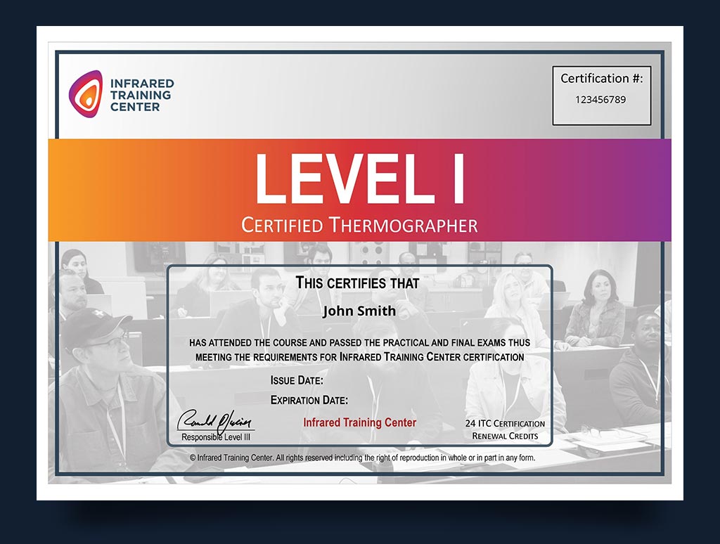 Mock-up of an ITC Level 1 Certified Thermographer certificate