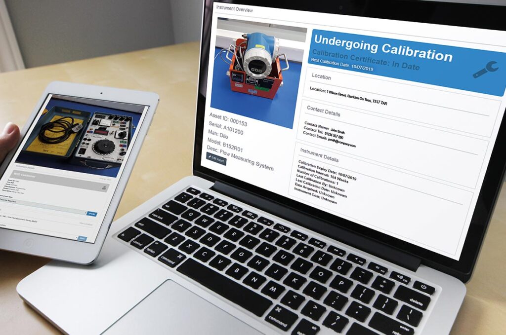 PASS asset calibration portal on a laptop screen