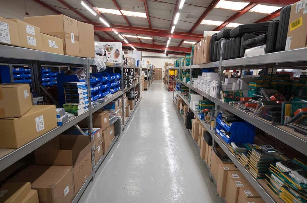 Warehouse aisle of PASS Ltd