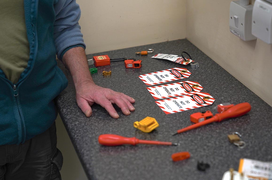 Typical lockout tagout kit used on a safe isolation course