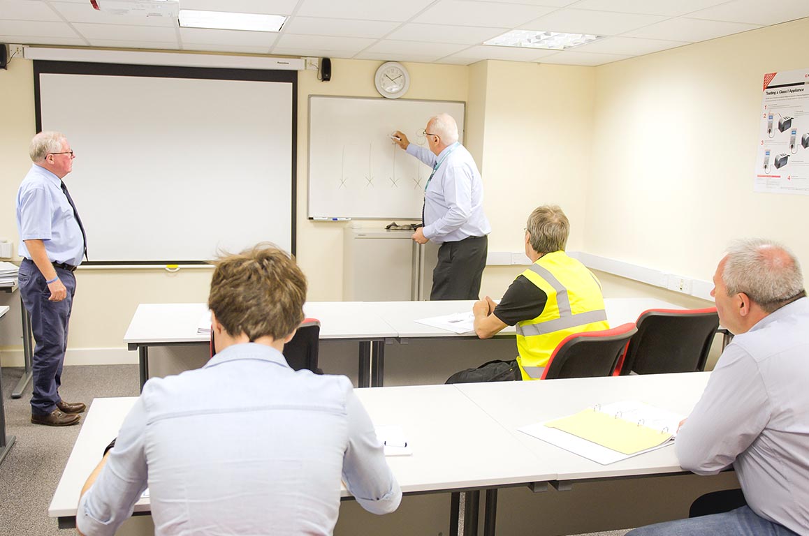 Classroom of learners on an electrical training course at PASS Stockton training centre